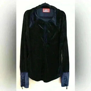 Y2K VTG Lip Service Women Tunic Top Small Lace Up Crushed Velvet Bell Sleeve XL